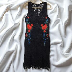 Nicole Miller New York‎ Dress Woman 10 Black Lace Rose Embroidered Whimsygoth
